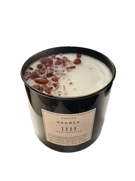 1111 3-wick Candle with Healing Crystals - Palo Santo Eclipse (20oz Jar)