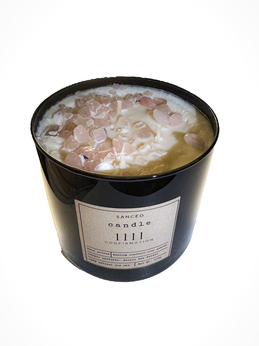1111 3-wick Candle with Healing Crystals - Serene Spa Powder (20oz Jar)