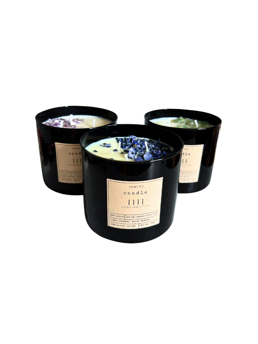 1111 3-wick Candle with Healing Crystals - Palo Santo Eclipse (20oz Jar)