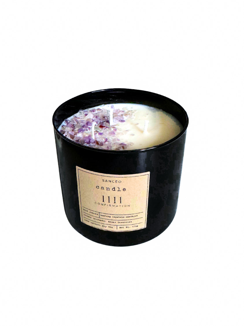1111 3-wick Candle with Healing Crystals - Amber Oceanside (20oz Jar)