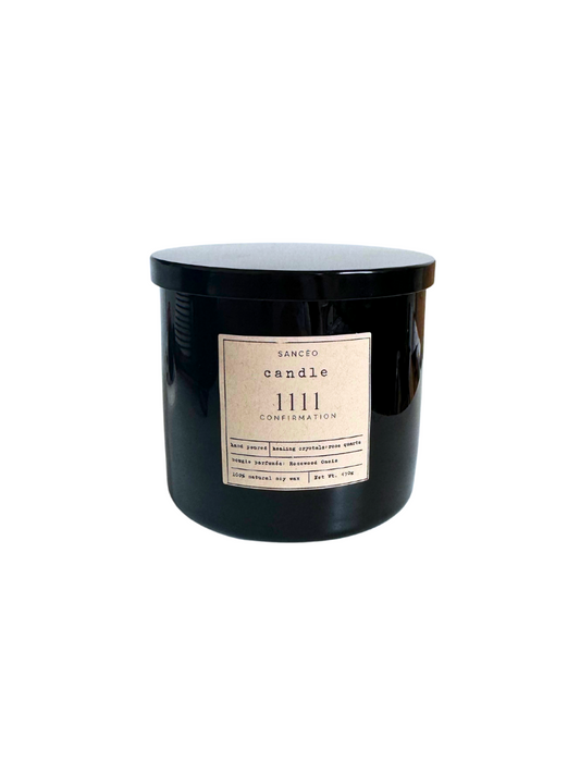 1111 3-wick Candle with Healing Crystals - Rosewood Oasis (20oz Jar)