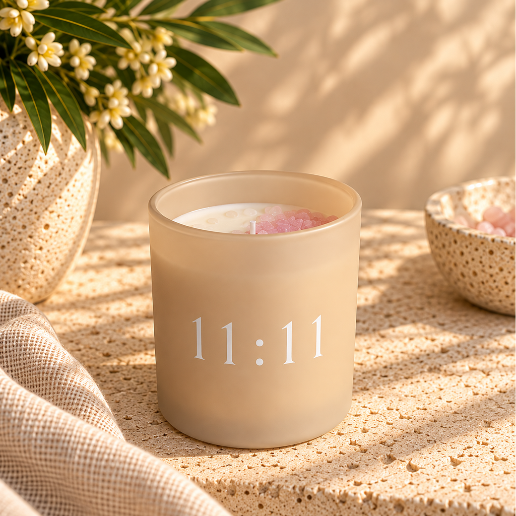 11:11 Palo Santo Eclipse Eclipse Candle | Beige Jar (rose quartz)