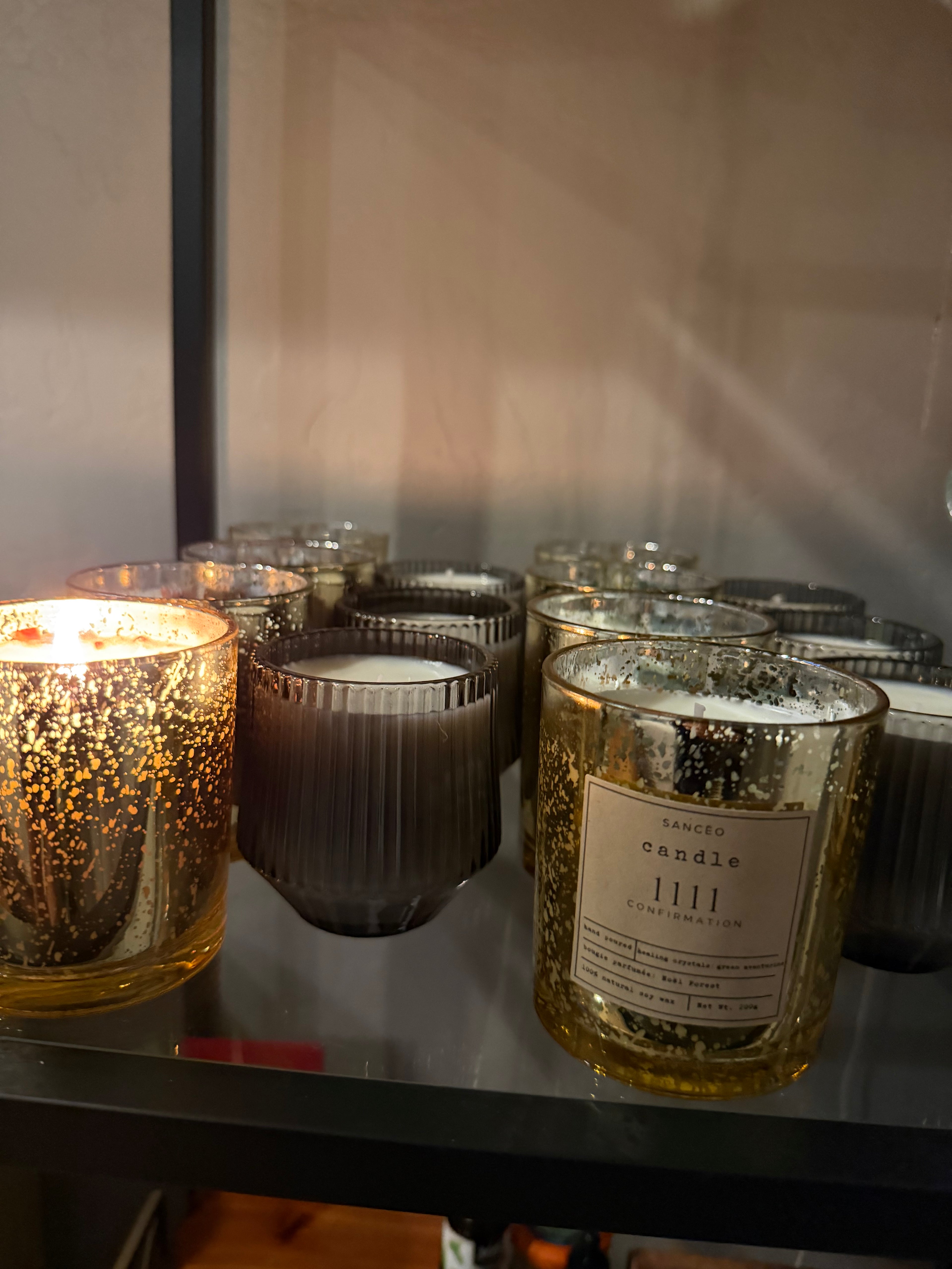 1111 Candle with Healing Crystals - Enchanted Black Sea (10oz Sparkle Jar)