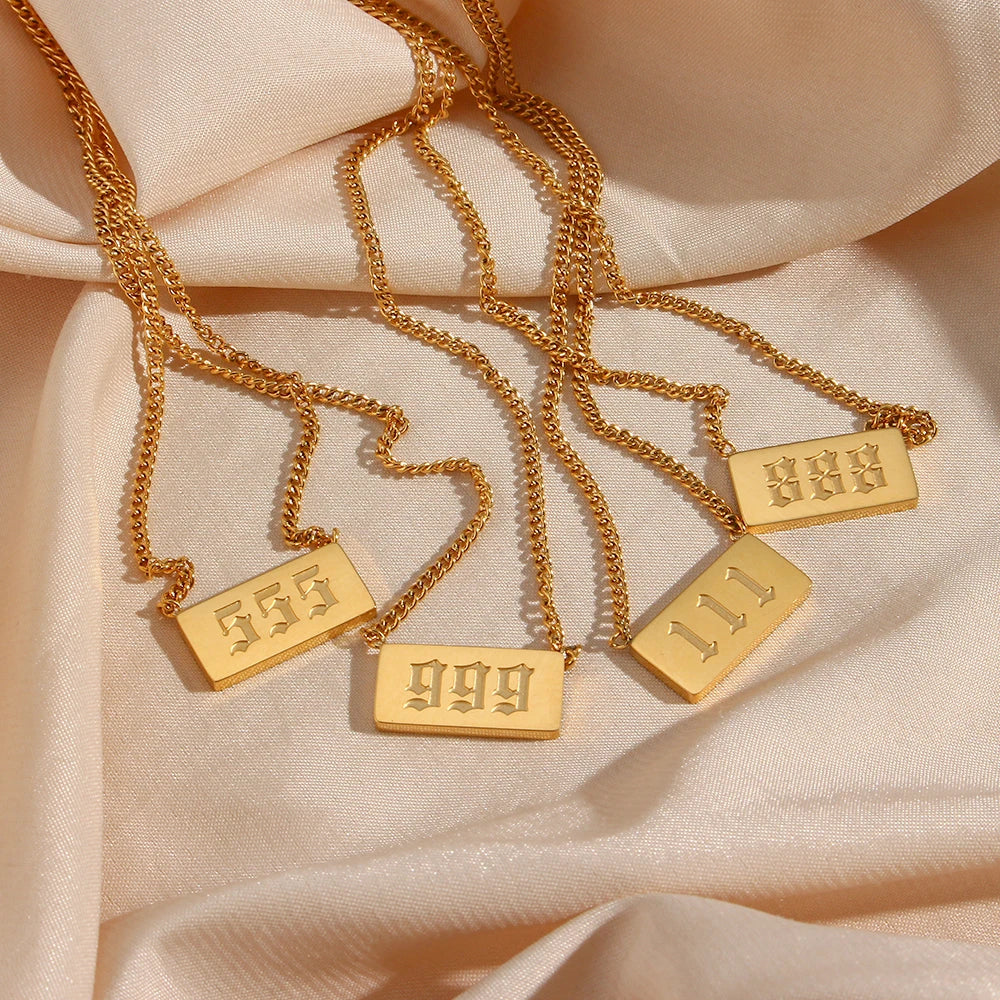 Rectangle Plate Angel Number Necklace