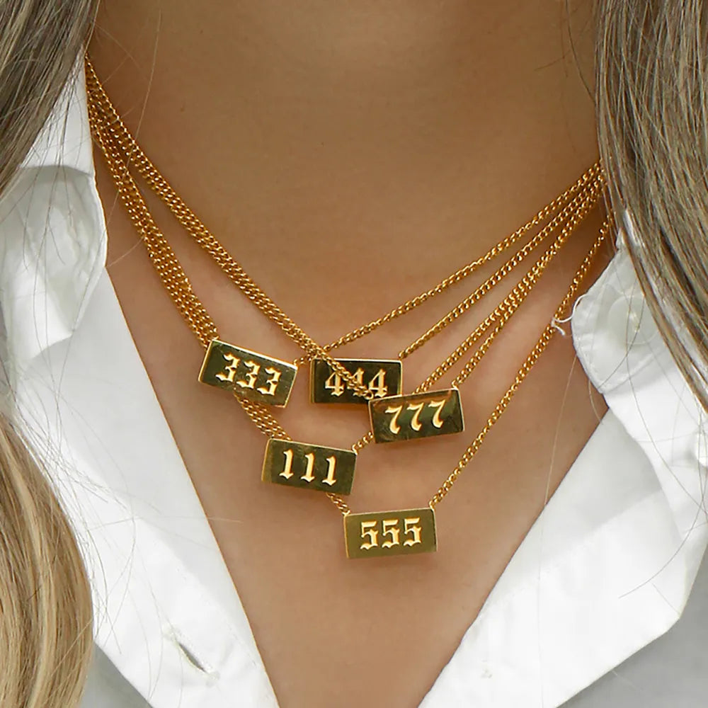 Rectangle Plate Angel Number Necklace