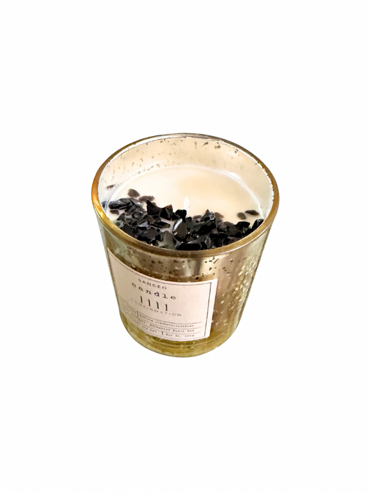 1111 Candle with Healing Crystals - Enchanted Black Sea (10oz Jar) Holiday Jar